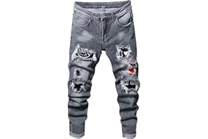 HUNGSON Boy's Skinny Fit Ripped Destroyed Distressed Stretch Slim Jeans Pants