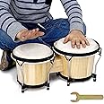 Bongo Drums 2 Set 6" and 7" Drum Set Bongos for Adults, Musical Latin Percussion Instruments Traditional Wood Bongos with Tuning Wrench