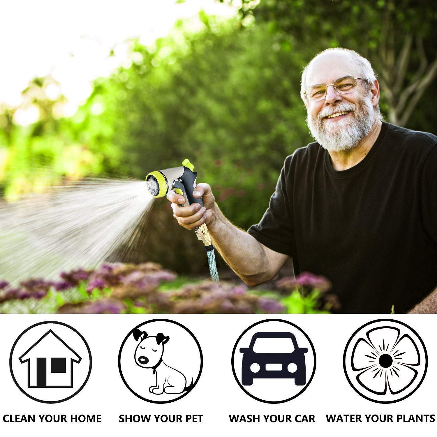 Reeple Expandable Garden Hose - New Water Hose Triple Nano- Latex Core, 3/4 Solid Brass Fittings, The Strongest Fabric, Flexible Expanding Hose with Metal 8 Function Spray Nozzle and Shut-Off Valve