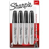 Sharpie Permanent Markers, Chisel Tip, Black, 4 Count