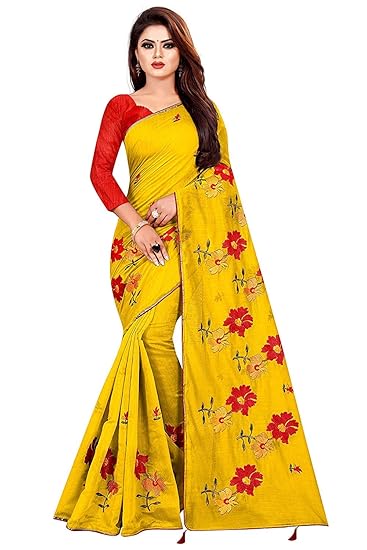 RAJESHWAR FASHION WITH RF Womens Chanderi Cotton Blend Linen Embroided Style Saree with Blouse