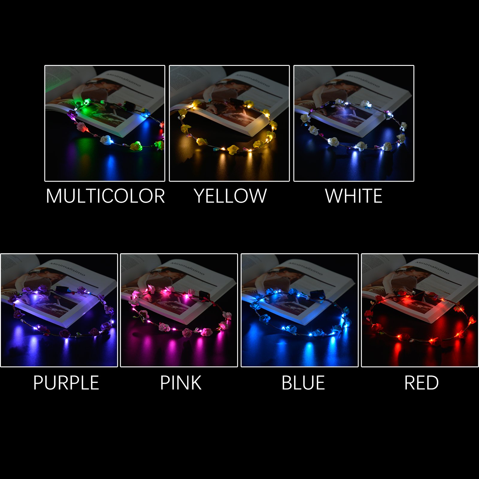 Fansport LED Flower Crowns Light up Flowers Wreath Luminous Flower Headband Crown Floral Headpiece Photograph Prop For Girls Women Wedding Festival Christmas New Year Party (10PCS)