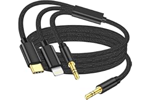 3 in 1 Aux Audio Cord for iPhone [Apple Mfi Certified], USB C to 3.5mm Aux, Lightning to 3.5mm Aux Cable Fit with iPhone 16 1