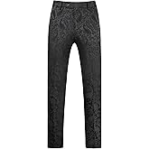 Mens Jacquard Floral Dress Pants Slim Fit Tuxedo Suit Pants