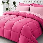 JOLLYVOGUE Twin Comforter Set, Ultra-Soft Bed in a Bag Twin Size 5 Pieces, Oeko-TEX Certified Bedding Set with Down Alternative Comforter, Sheets, Pillowcases & Shams, Hot Pink & Baby Pink