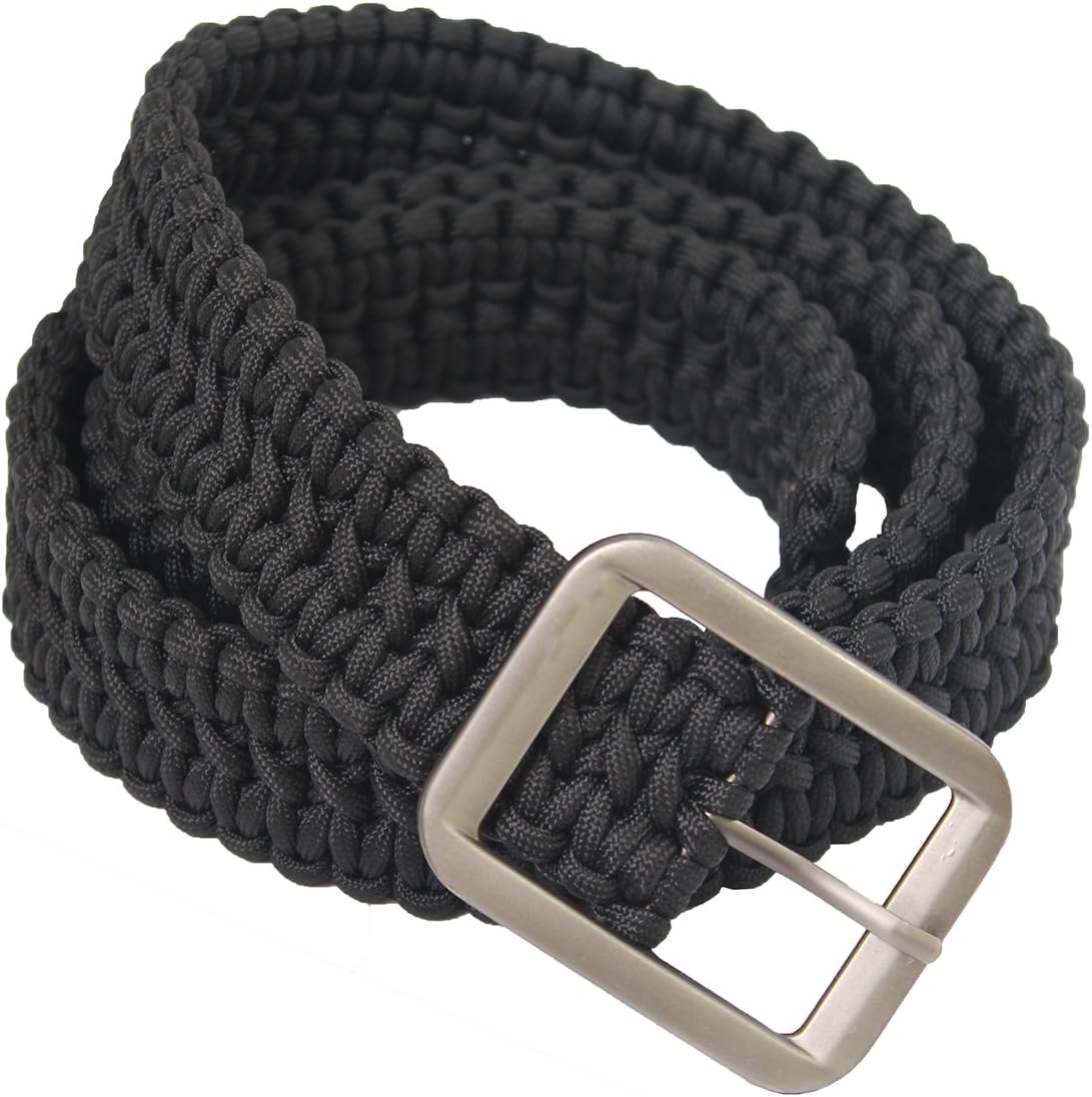 The bobcats Outdoor EDC Survival Paracord Belt with Metal Buckle for Men (Black（White Buckle）)