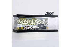 Bivitre 1/64 Model Car Display Case - Compatible with Hot Wheels Matchbox Mini GT Diecast Cars,Acrylic Box for Toy Cars Display Décor and Storage,Stackable Garage Diorama with LED Lights(1T-Grandstan)
