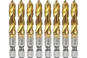 uxcell 8pcs Combination Drill and Tap Bits Metric M8 x 1.25 Thread 1/4" Hex Shank Titanium Coated Threading Screw Taps 4341 H