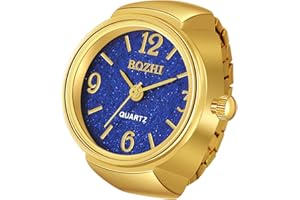 JewelryWe Men Women Finger Watch Gold-Silver Plated Elastic Watch Rings Glitter Round Dial Quartz Ring Watches, for Christmas