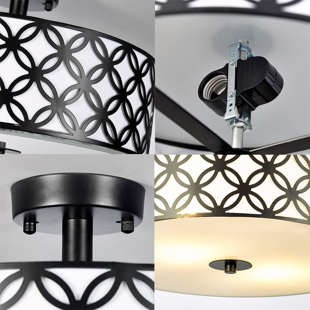SOTTAE Luxurious Living Room Bedroom Ceiling lamp Black Bronze Glass Diffuser Chrome Finish Flush Mount Ceiling Light,Modern Ceiling Light Fixture 12": Home Improvement