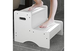 FYGUES White Wooden Step Stool for Kids, 2 Step Safety Kids Stepping Stool for Bathroom Kitchen Bedroom with 350 lbs Capacity, Toddler Step Stool Children's Stool Potty Stool