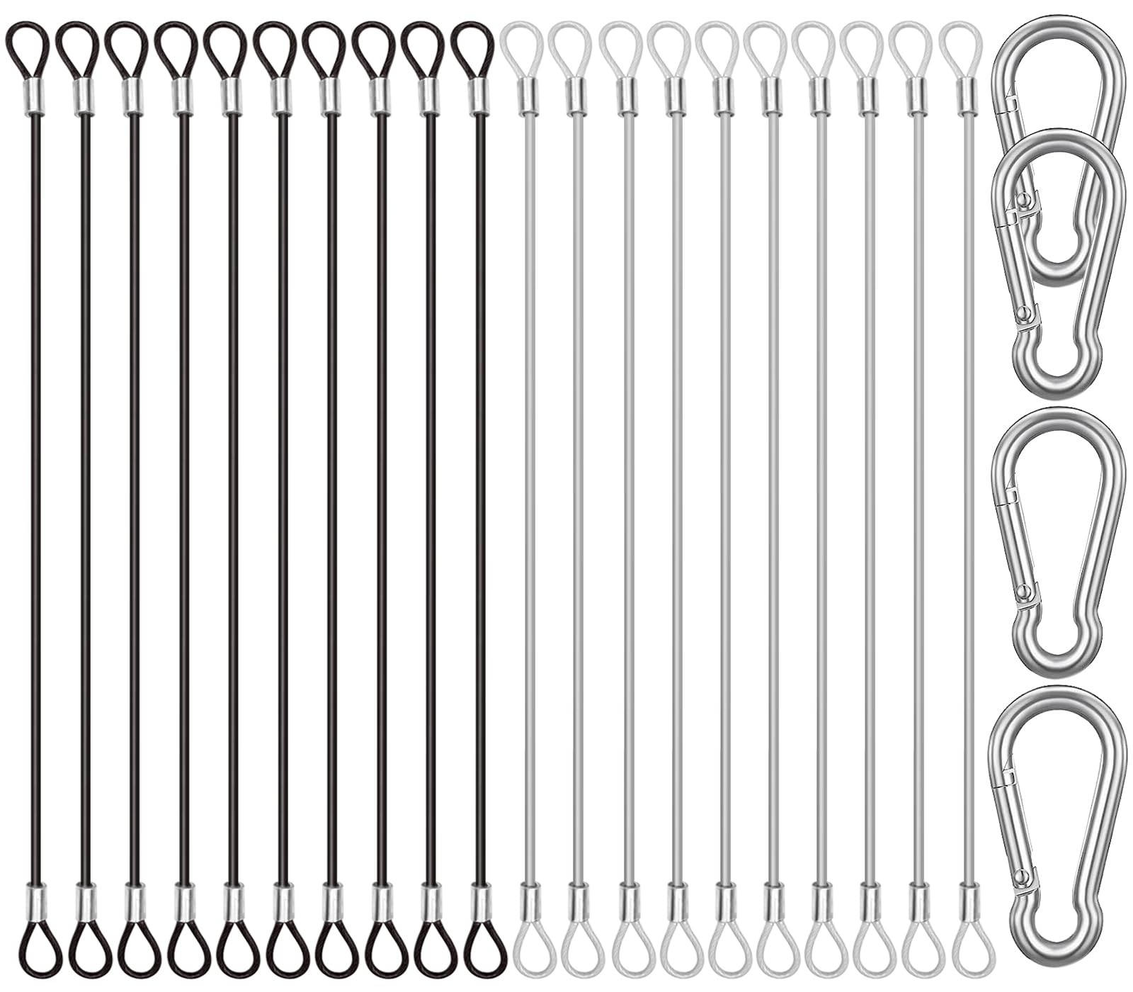 CKANDAY 20 Pack 10 Inch(25cm) Safety Stainless Steel Tethers with 4 Pcs Spring Snap Hook Clips, Steel Wire Cable with Loops Vinyl Cover Coated Short Rope Lanyard Lock Safety Tether Chains, 2 Colors — image 1
