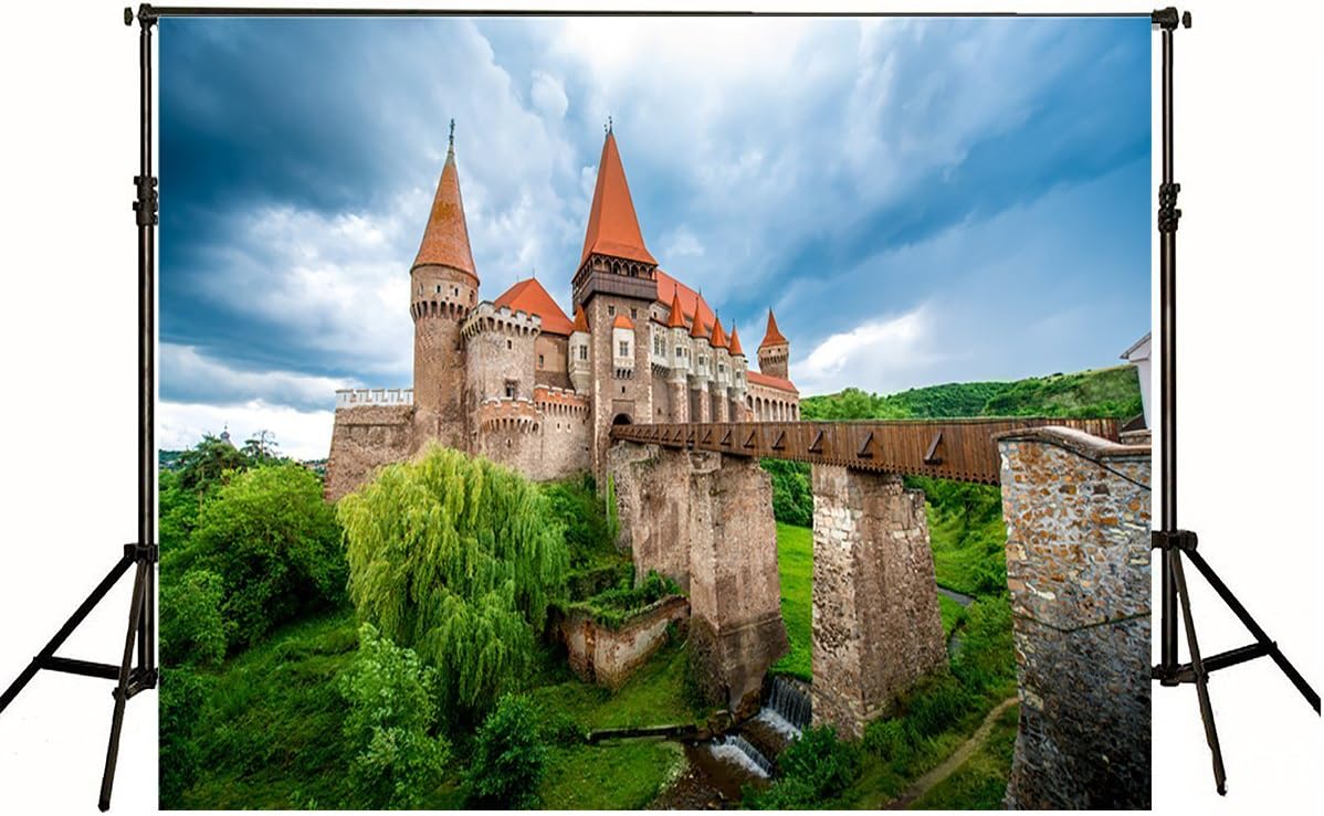 7x5ft Red Roof Castle Photography Backdrop Stone Building Photo Background FT0397