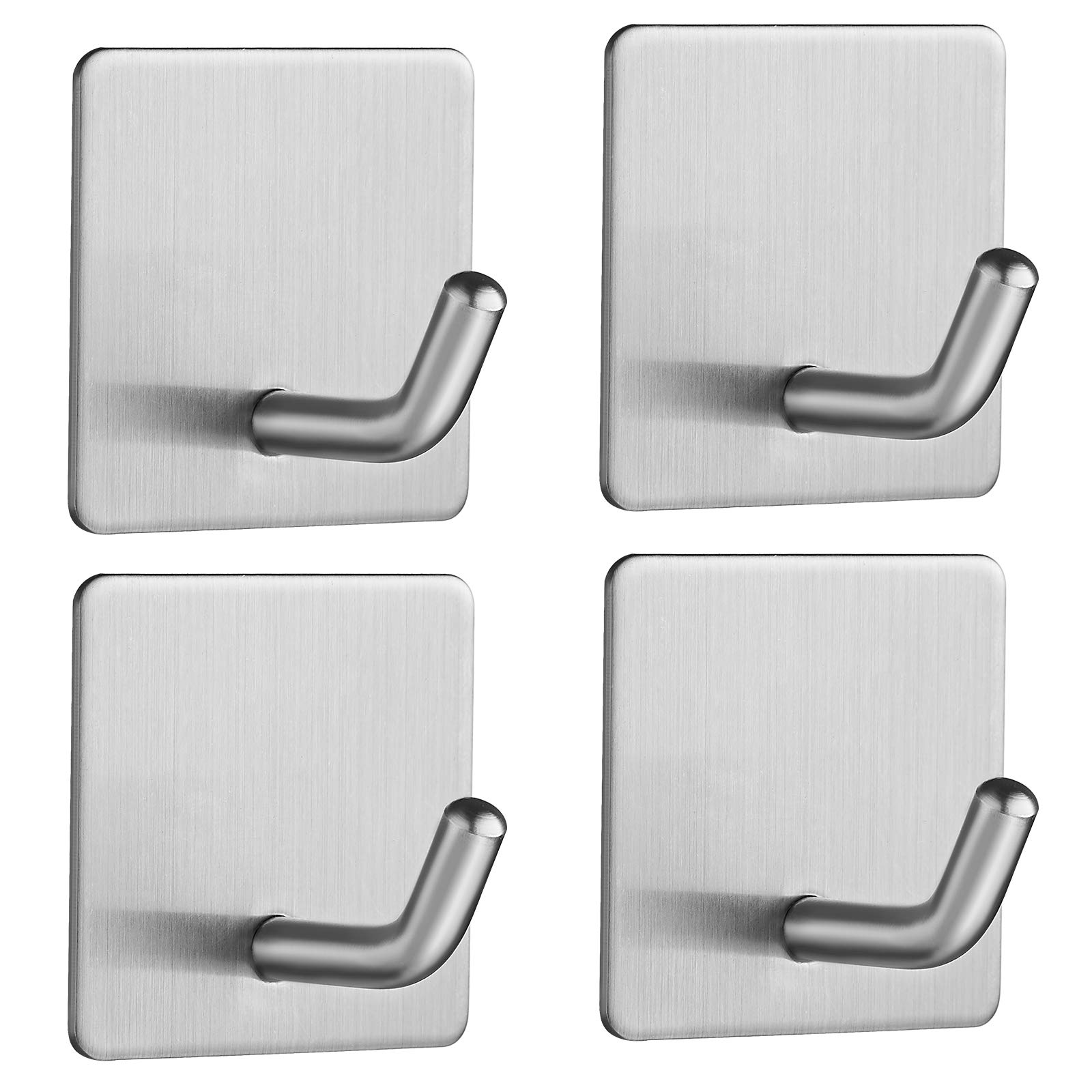 JS Self Adhesive Hooks, Stick on Hooks Holder for Tea Towel, Robe, Coat, Kitchen, Bathrooms - Stainless Steel, Waterproof & Rustproof, 4 Pack