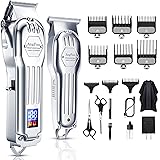 Hair Clippers for Men Full Metal Close Cutting T-Blade Trimmer Kit with LED Display Professional Cordless Hair Cutting Kit Be
