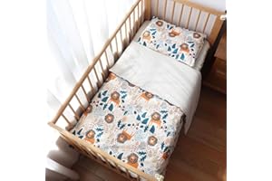 100% Cotton Crib Bedding Set for Baby Boys Girls,3 Pcs Baby Bed Linen Include Duvet Cover,Fitted Sheet,Pillowcase,Nursery Dec