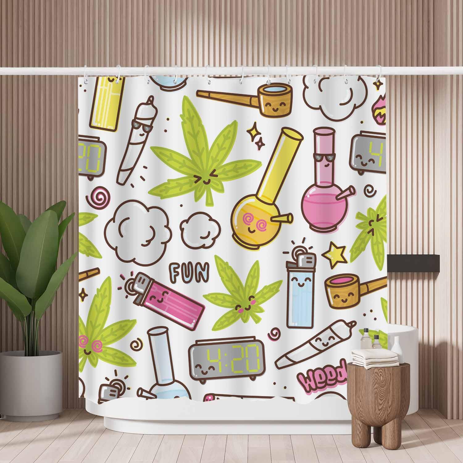 Woutay Shower Curtain Water Repellant Fabric Cute Cartoon Lighter,Mould Proof Resistant,Polyester,Size 180x180CM