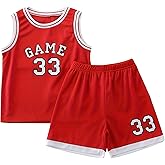 Fdqin 2 or 6 Piece Kids Boys Basketball Jersey Set Youth Letters Printed Lightweight Basketball Tank Top and Track Shorts