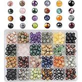 GorgGorho 480pcs Natural Round Stone Beads Genuine Real Stones Beading Loose Gemstone DIY for Bracelet Necklace Earrings Jewelry Making (8mm-24 Color S2, 8mm)