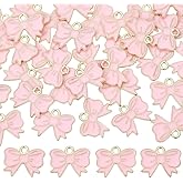 SUNNYCLUE 1 Box 40pcs Valentine Pink Bow Tie Charm Mini Bow Charms Enamel Flatback Cute Alloy Bow Knots Connectors Charm Bulk For Jewelry Making Women Adult Bracelets Diy Crafting Accessories