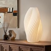 RONDURE Modern Ceramic Decorative Table Lamp Living Room Bedroom Bedside | Handcrafted Unique Warm Ambient Lighting Lamp, Accent White Translucent Ceramic shade, Fully Dimmable, Corded, Bulb Included