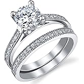 Bonndorf 1.25 Carat Round Brilliant Cubic Zirconia Sterling Silver 925 Wedding Engagement Ring Band Set Sizes 4 to 11