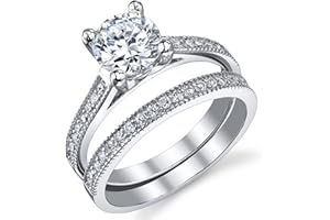 BONNDORF 1.25 Carat Round Brilliant Cubic Zirconia Sterling Silver 925 Wedding Engagement Ring Band Set Sizes 4 to 11