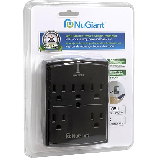 Amazon.com: NuGiant NSS15 5-Outlet Wall Mount Power Surge Protector: Home Audio & Theater