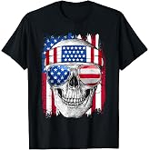 Funny Skull & American Flag Sunglasses Bandana 4th Of July T-Shirt for Women Men