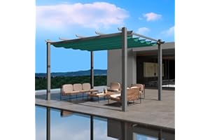 Kozyard Morgan Outdoor Retractable Pergola with Sun Shade Canopy 10' x 13' Patio Aluminum Pergola Shelter for Backyard Deck Garden Modern Metal Grill Gazebo (10ft x 13 ft Blue)