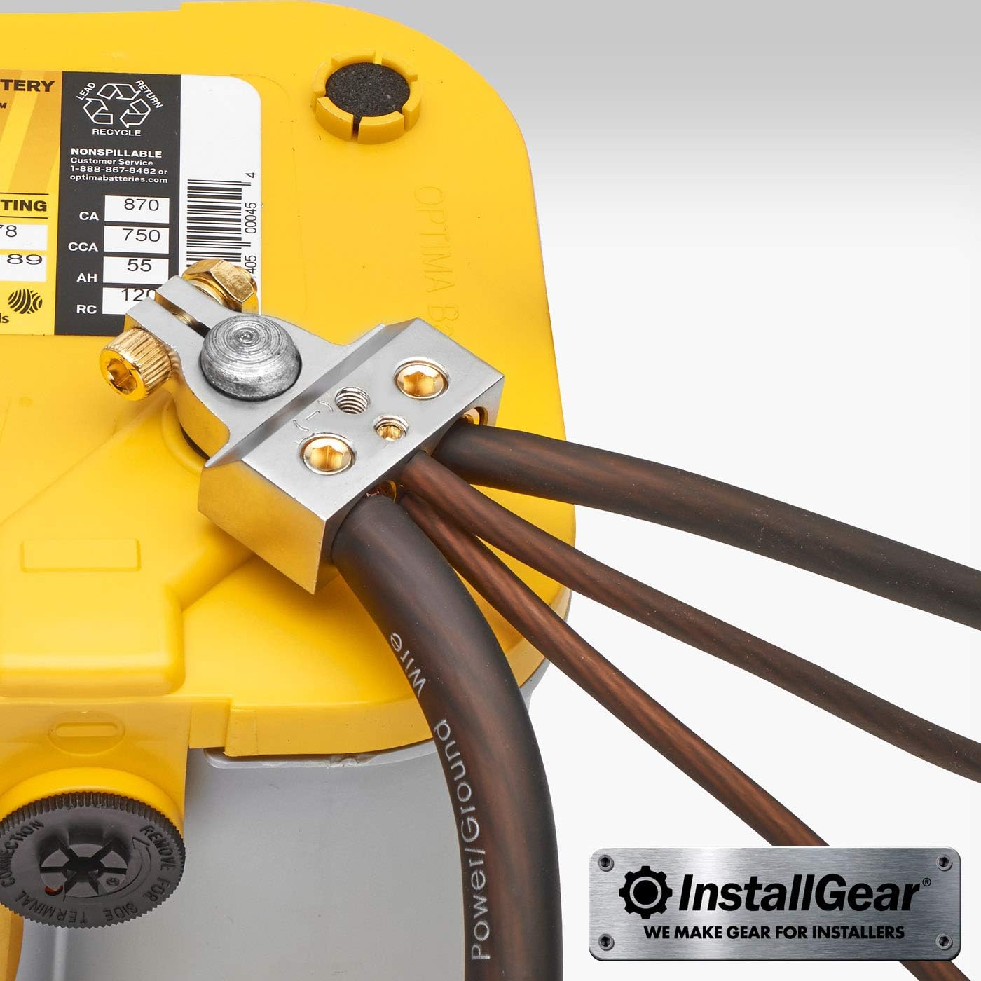 InstallGear 0/4/8 or 10 Gauge Battery Terminals with Shims - Positive and Negative (+/-): Car Electronics