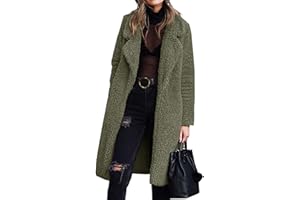 Angashion Women's Fuzzy Fleece Lapel Open Front Long Cardigan Coat Faux Fur Warm Winter Outwear Jackets