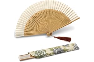 Lysa Hand Fan for Women Foldable - Portable Folding Japanese Chinese Fan - for Hot Flashes, Summer Cooling, Festivals, Church, Dancing (Bamboo White)