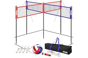 SPOYNAL 14FT 4 Way Volleyball Net Set, 4 Square Volleyball Game Set with Adjustable Height 7/5.3/3.5 FT, Outdoor Games for Backyard, Beach, Park with Volleyball & Carry Bag