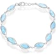 Sterling Silver 7.5" Marquise Natural Larimar Link Bracelet