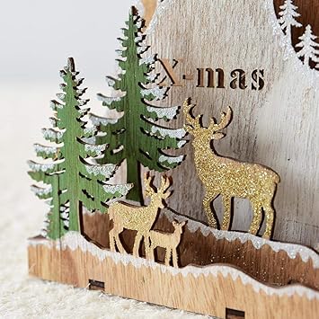 Ibaste Weihnachtsanhanger Aus Holz Diy Christbaumschmuck Mit Beleuchtung Elch Weihnachtsmann Weihnachtsdeko Fur Weihnachtsbaum Fenster Oder Tur Amazon De Kuche Haushalt