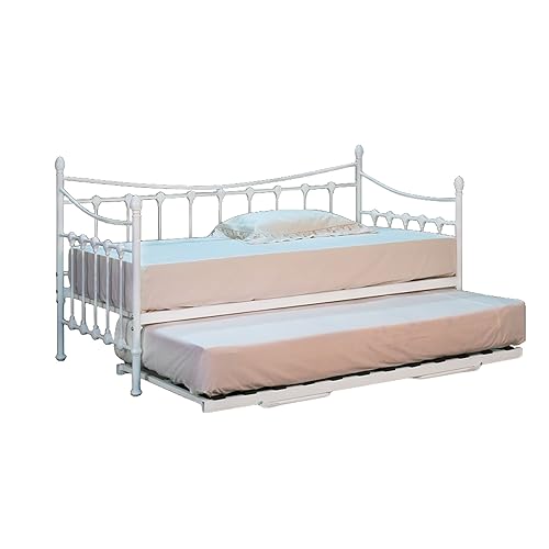Comfy Living 3ft Single Classic Metal Day Bed in White with 2 Basic