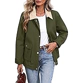 ELLEVEN Padded Barn Jackets for Women Oversized Fall Utility Corduroy Collar Coat, Cotton Outerwear with Pockets