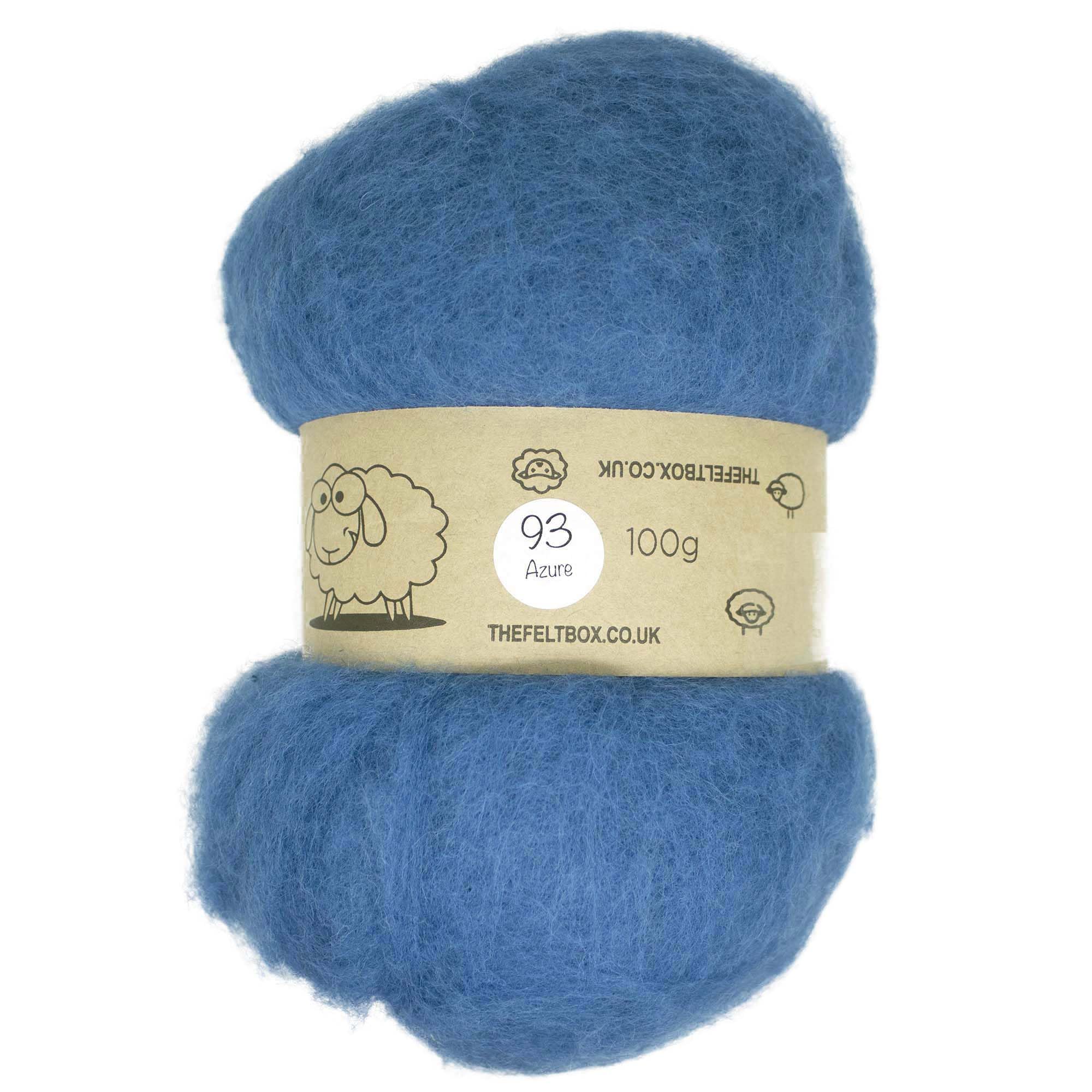 The Felt Box Needle Felting Wool Carded Batting : Short Coarser Mixed Together Fibres, Use as Core or Finish Wool 100 g | 3.5 oz-Azure #93