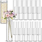 Nuogo 24 Pcs Acrylic Clear Cylinder Vase Plastic Flower Vase Unbreakable Tall for Wedding Centerpieces Party Home Plants Bouquet Decor (12 Inch)