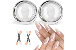 Pearl Chrome Nail Powder BISHENGYF:【Super Mirror Effect】 White Pearl Chrome Nail Powder Ice Transparent Aurora Chrome Nail Powder for Nails Art DIY