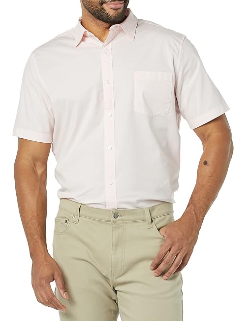 Amazon Essentials Men's Slim-Fit Short-Sleeve Poplin Shirt, Pink, XX-Large