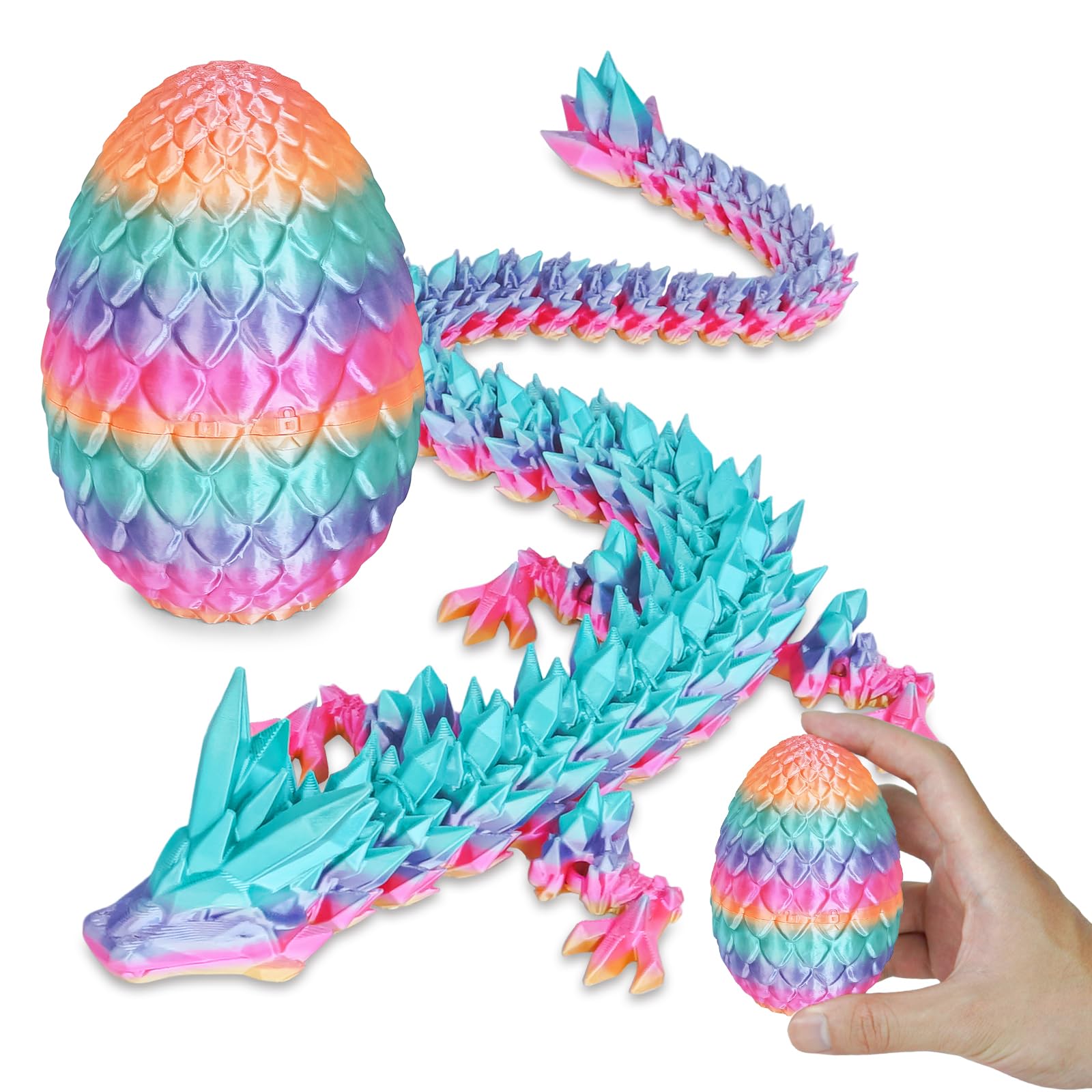 Surprise Dragon Egg with Dragon Inside – Gifts for Kids and Adults, 3D Printed Fidget Toy, Ideal for Christmas, Easter, Birthdays, Fun Desk Décor and Stress Relief(Rainbow, Small)