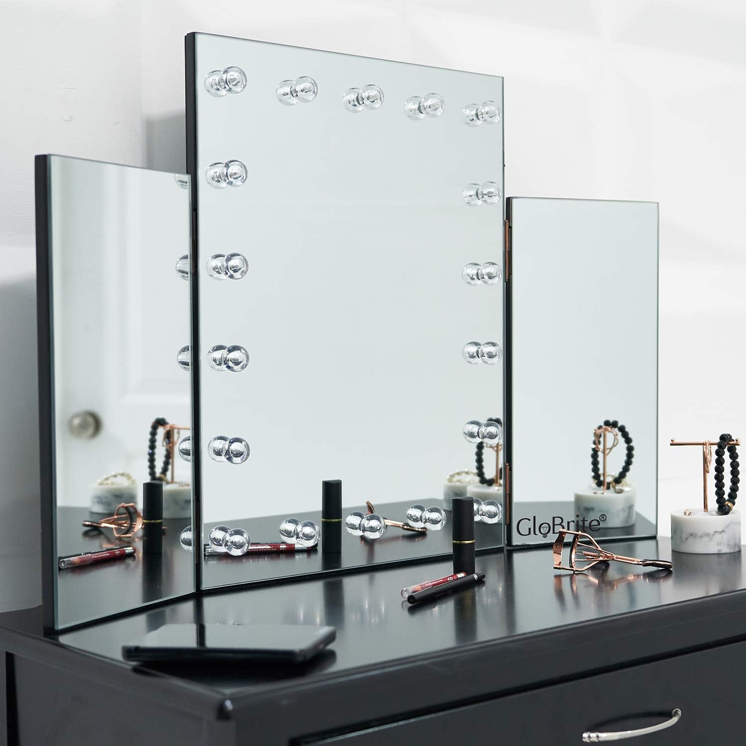 all glass glam led dressing table mirror