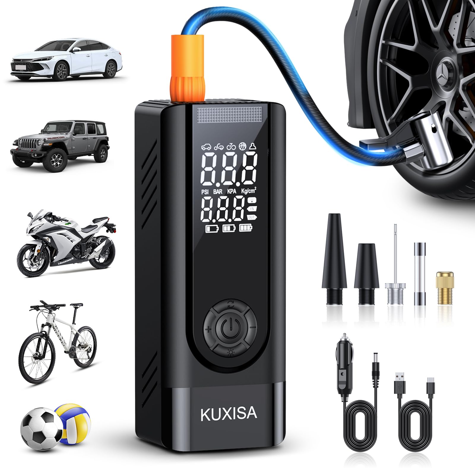 Photo 1 of Tire Inflator Portable Air Compressor, 180PSI Air Compressor with Digital Pressure Gauge, 3X Faster Portable Air Pump for Car, Motorcycle, Bicycle, Ball and More(Black)