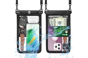 [Up to 10"] Tekcoo Large Capacity Waterproof Phone Case IPX8 [2-Pack] Black Pouch Lanyard Vacation Dry Bag For iPhone 15/14/13/12/11 Pro Max/Pro/8 Plus, Galaxy S24 Ultra/S23/S22/S21/Note 20/10/A14/A15