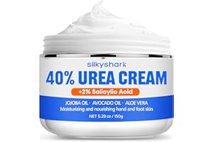 SilkyShark Urea Cream 40% + Salicylic Acid 2%, Urea Foot Cream with Jojoba Oil, Avocado Oil, and Aloe Vera for Foot Dry Cracked Heels, Knees, Elbows, Hands Repair Treatment, Deep Moisturizes Skin