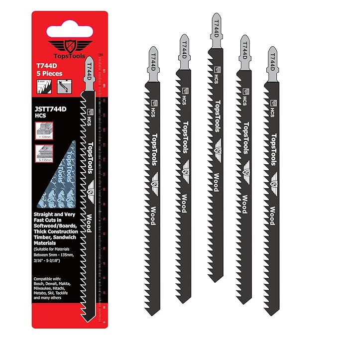 5 x TopsTools T744D 180mm lang Stichsägeblätter für Bosch, Dewalt, Makita, Milwaukee und viele mehr