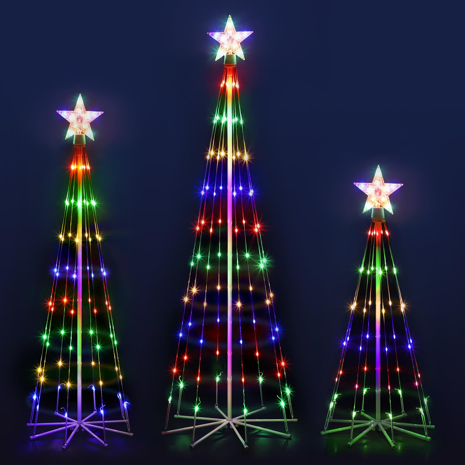 Photo 1 of OUSHENG LED Outdoor Christmas Tree Light Show Decorations, Outside Lighted Cone Xmas Decor with Star Toppers for Yard Porch Backyard Patio, 4 Colors, 3ft 4ft 5ft