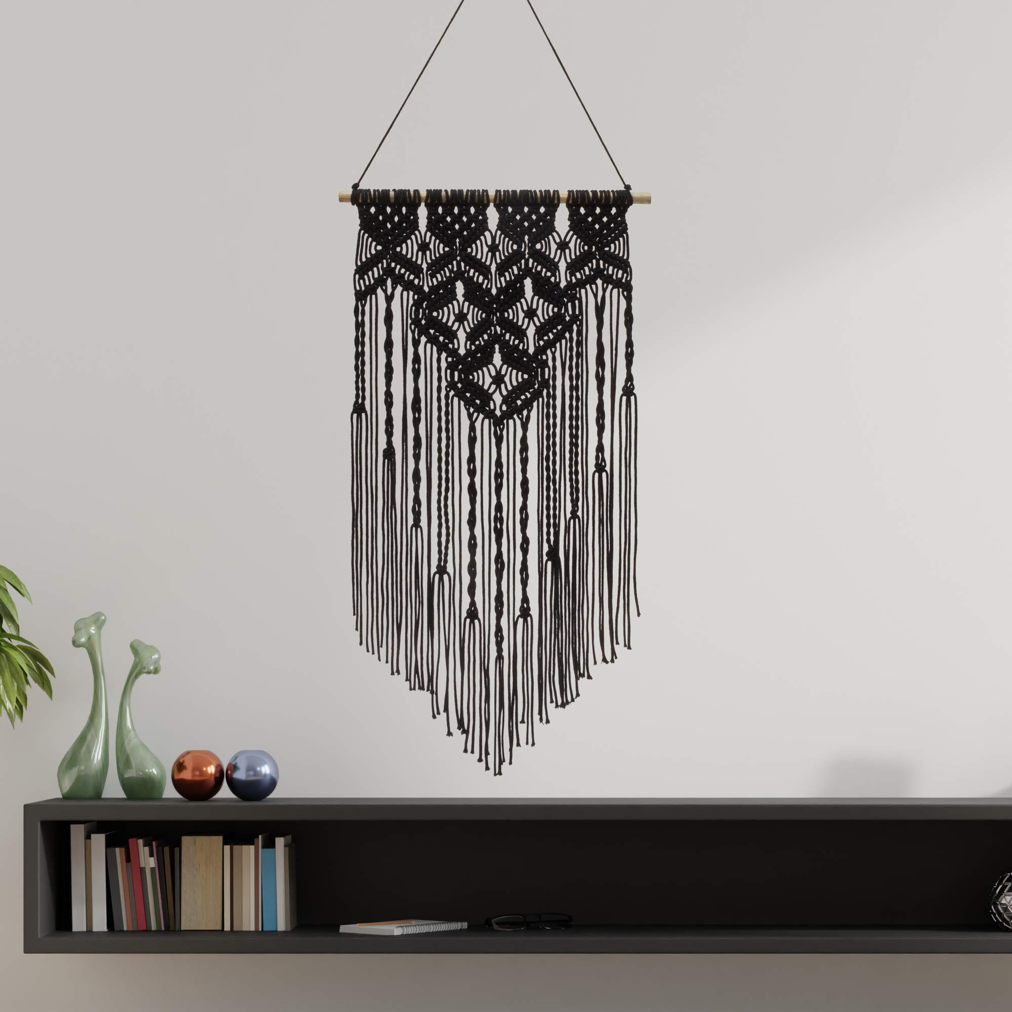 Biora Macrame Wall Hanging Boho Wall Decor Home Art Woven Decoration Black Tapestry For Living Room, Bedroom decor, Nursery, Party Decorations, Wedding and Office 16 W x 31 L